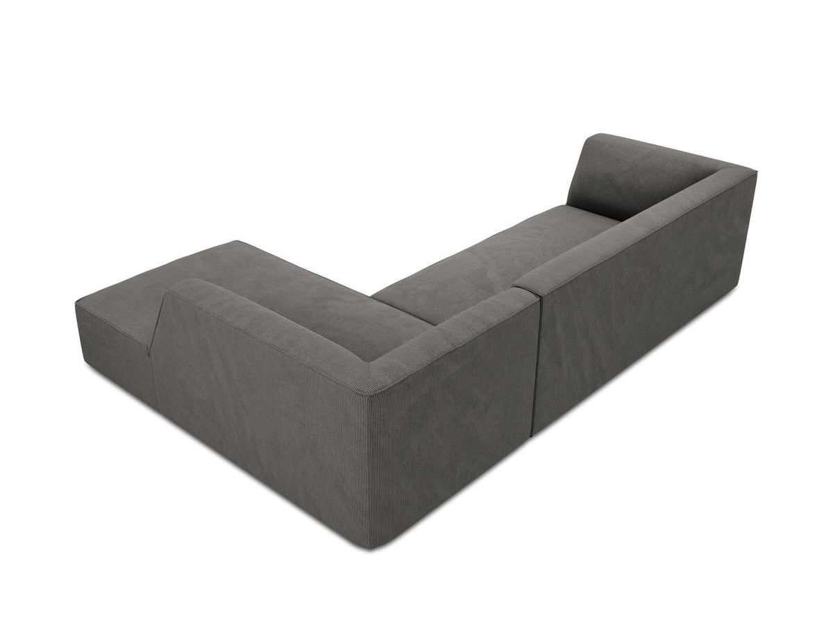 Modulares Ecksofa Siena in Light Grey-Ottawa mit Récamiere, Massivholzrahmen und schwarzen Kunststoffbeinen, 4-Sitzer, Breite 273 cm.