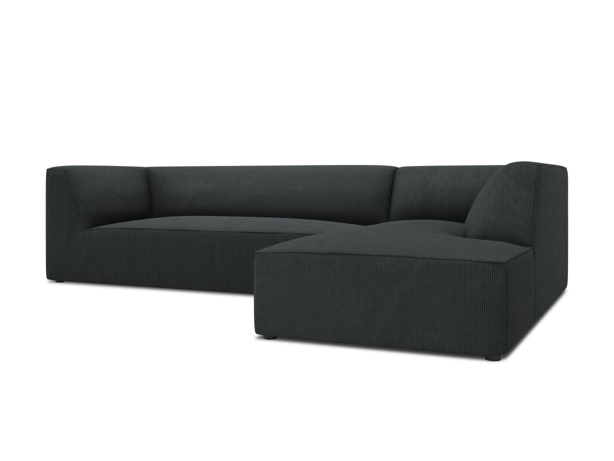 Modulares Ecksofa Siena in Light Grey-Ottawa mit Récamiere, Massivholzrahmen und schwarzen Kunststoffbeinen, 4-Sitzer, Breite 273 cm.