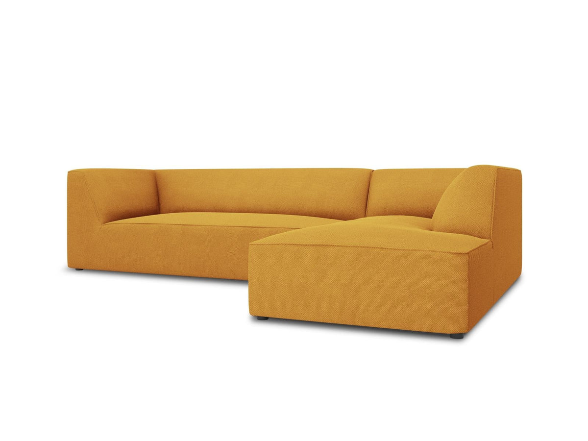 Modulares Ecksofa Siena in Light Grey-Ottawa mit Récamiere, Massivholzrahmen und schwarzen Kunststoffbeinen, 4-Sitzer, Breite 273 cm.