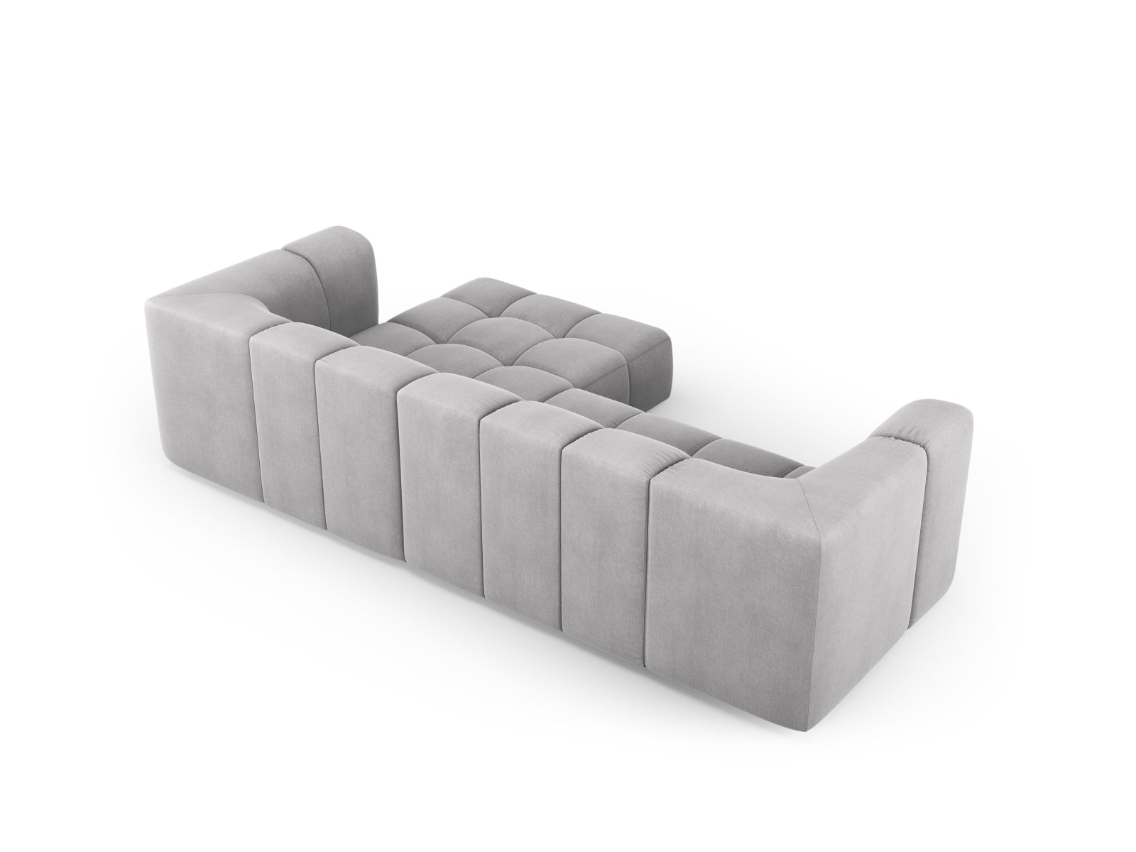 Stylisches 3-Sitzer Ecksofa Moritz in sanftem Grau, perfekt für zeitgemäße Wohnkonzepte und gemütliche Entspannungsecken.