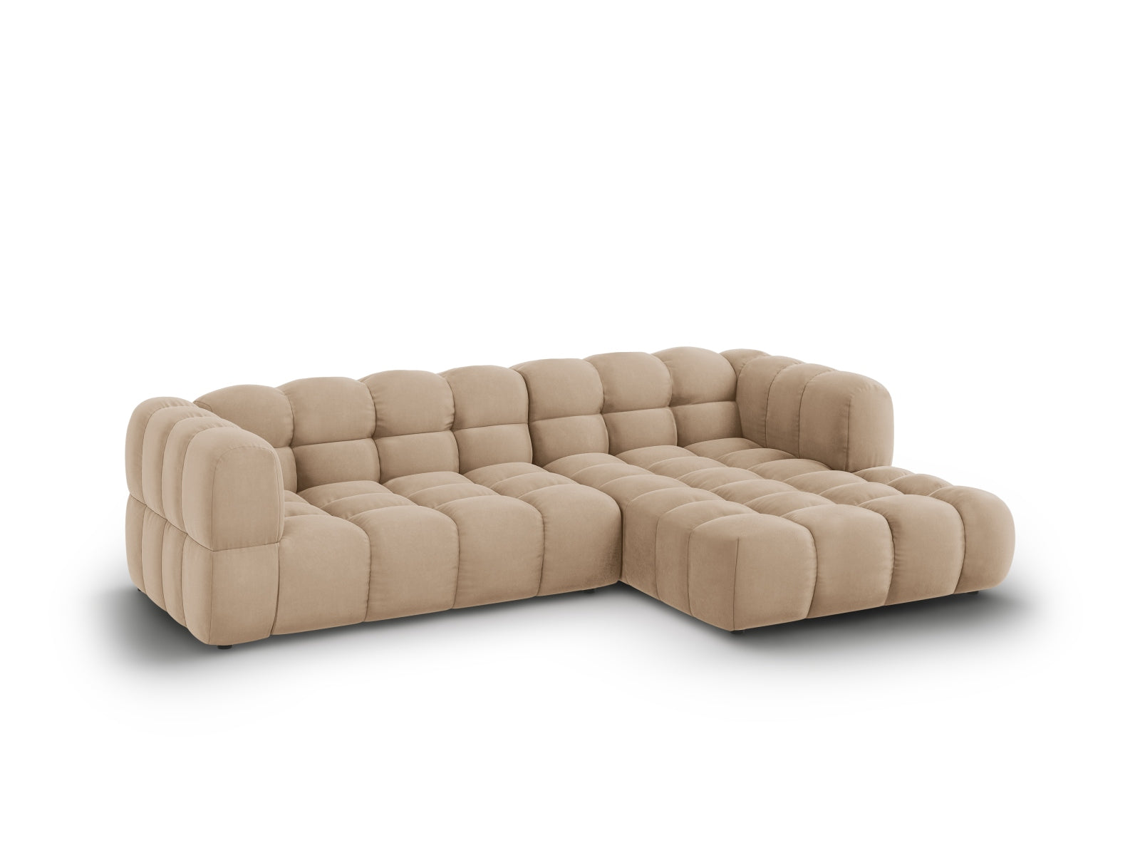 Elegantes modulares Ecksofa Sky Velour in Sand-Casino, 4-Sitzer, rechte Variante, ideal für stilvolle Wohnräume von Cosmopolitan Design.