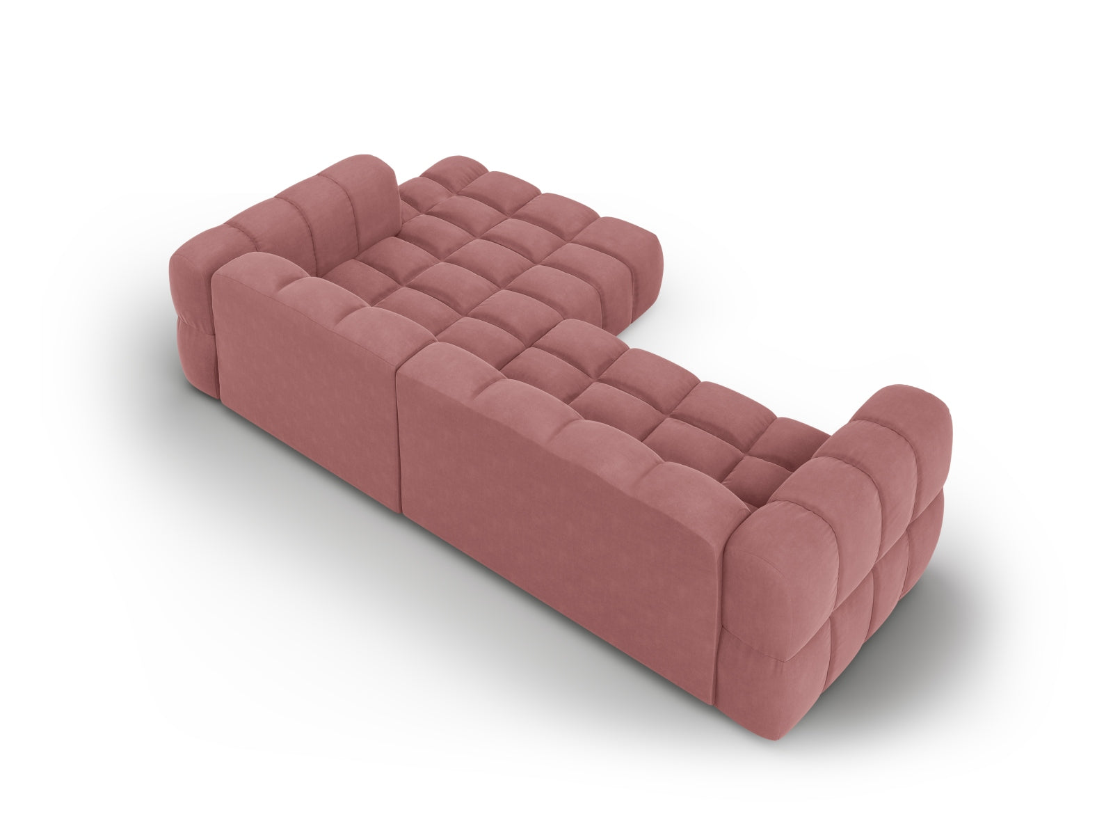 Modulares Ecksofa Sky Velour in sanftem Flamingo-Casino, 4-Sitzer, perfekt für moderne Wohnkonzepte, erhältlich bei Cosmopolitan Design.