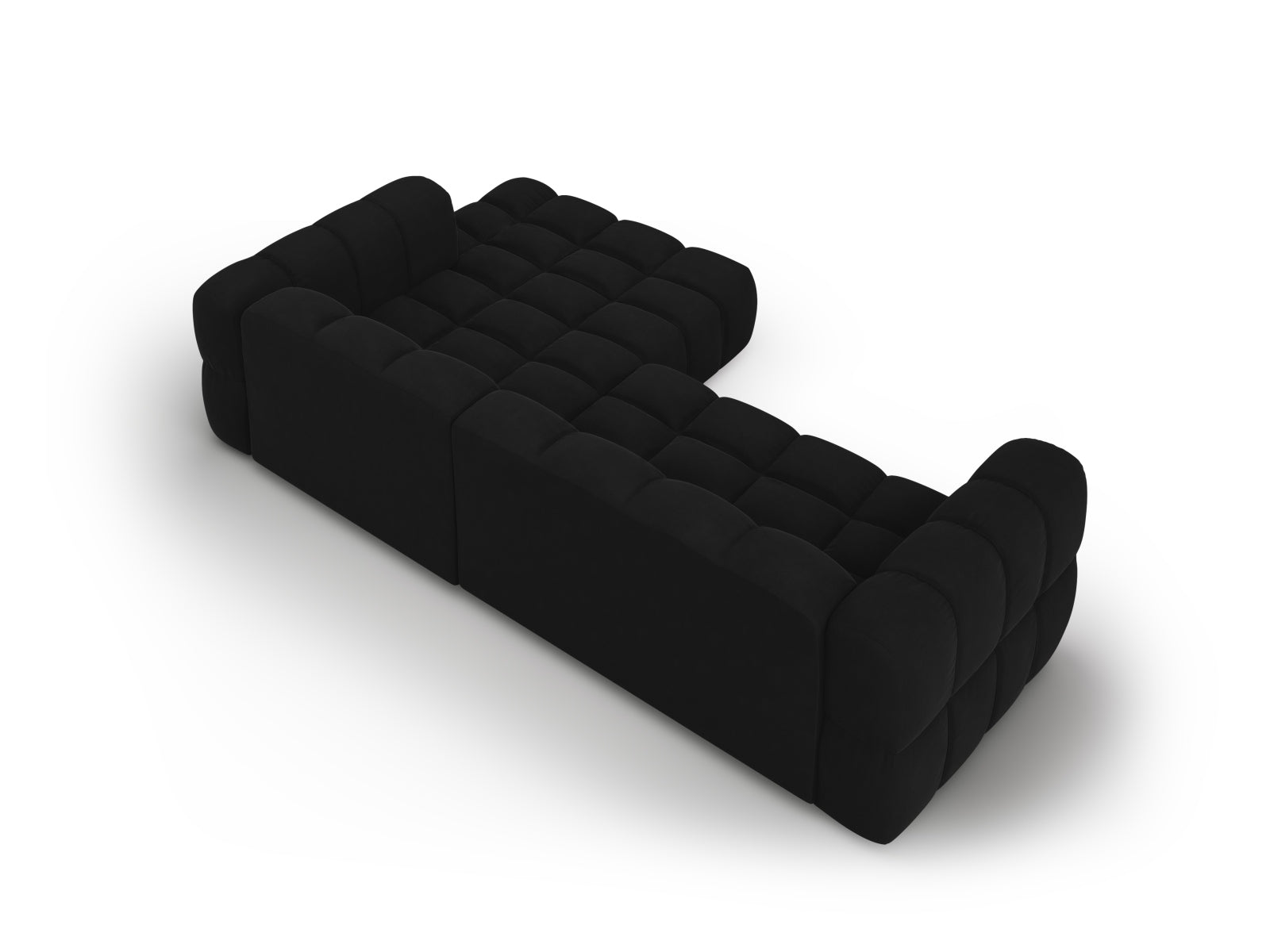 Modulares Ecksofa Sky Velour in edlem Schwarz, 4-Sitzer, rechte Ausführung, perfekt für moderne Wohnkonzepte von Cosmopolitan Design.
