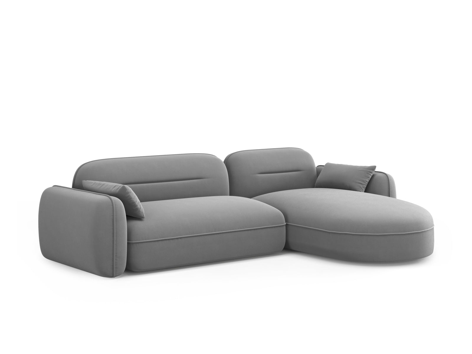 Elegantes Sydney Velour Ecksofa in rechter Ausführung, ideal für entspannte Abende und stilvolle Wohnräume.