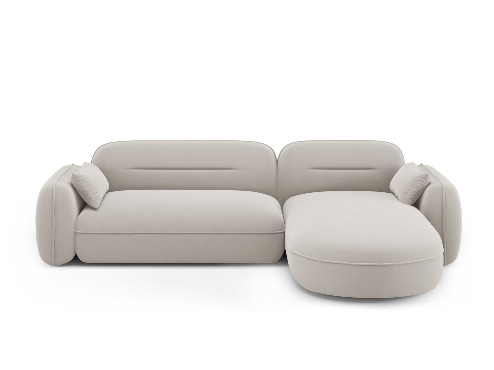 Elegantes Sydney Velour Ecksofa in hellem Beige, perfekt für moderne Wohnräume. Bietet großzügigen Platz und hohen Komfort für entspannte Stunden.