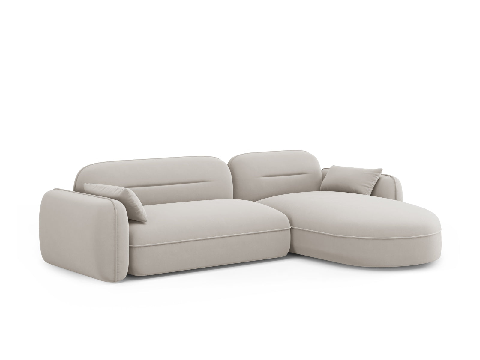 Elegantes Sydney Velour Ecksofa in hellem Beige, perfekt für moderne Wohnräume. Bietet großzügigen Platz und hohen Komfort für entspannte Stunden.