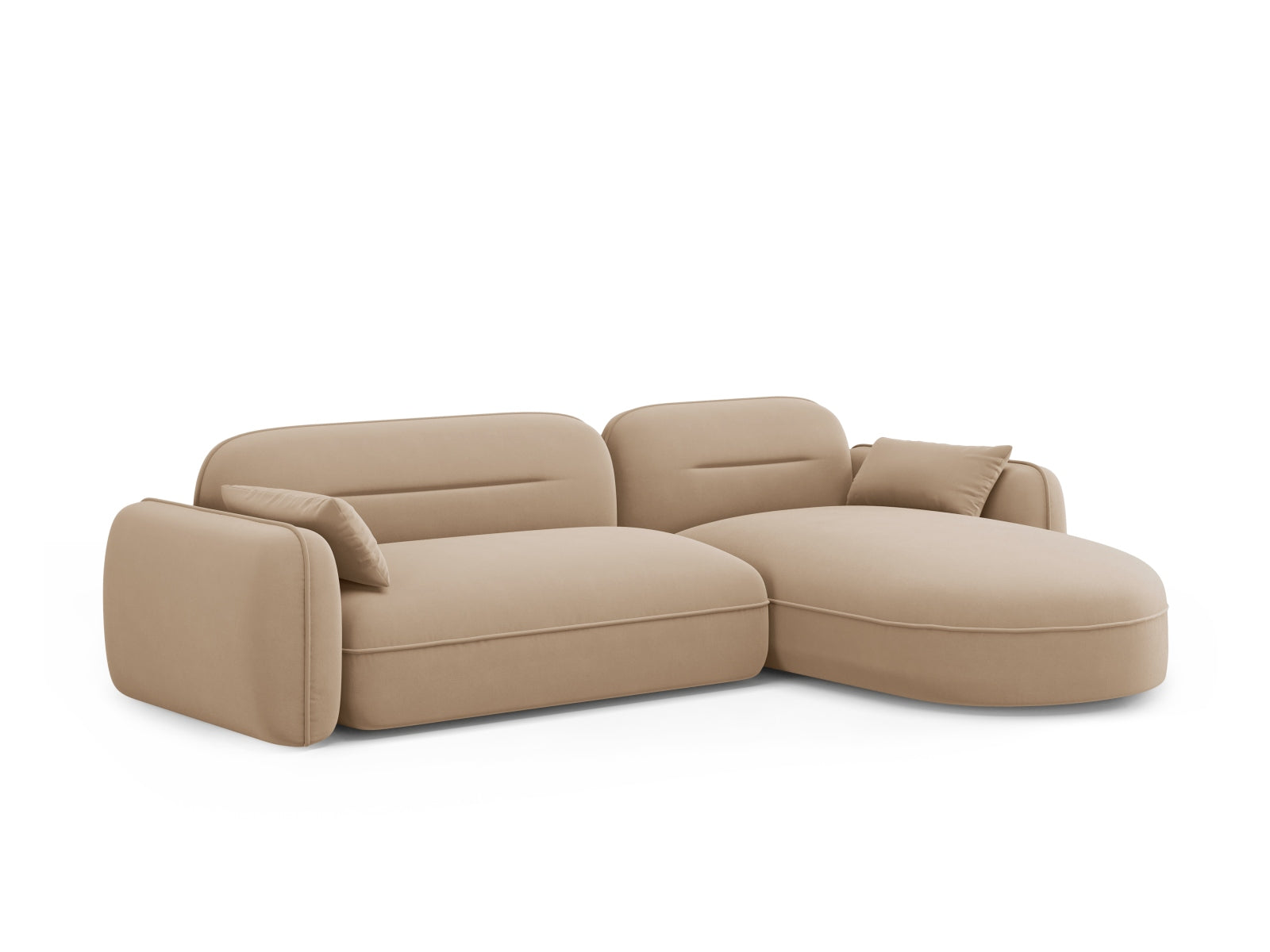 Elegantes Sydney Velour Ecksofa rechts, 4-Sitzer, vereint modernen Stil und hohen Sitzkomfort für ein einladendes Wohngefühl.
