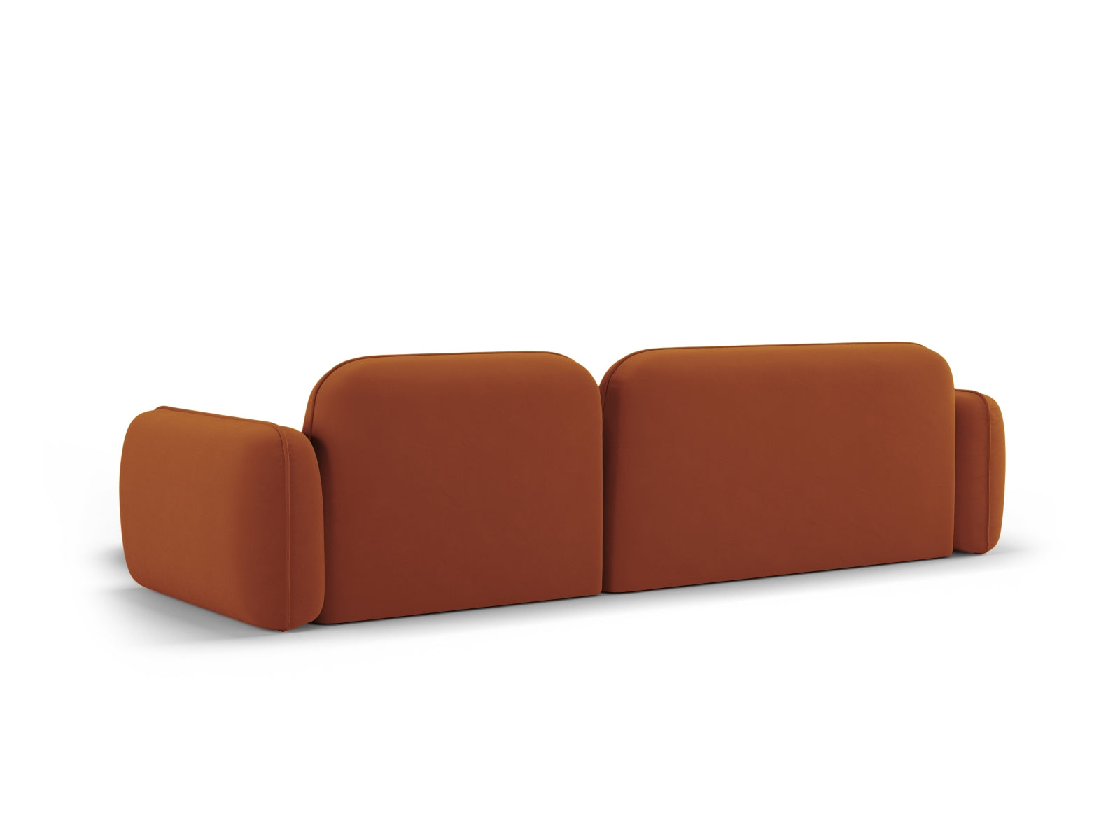 Modulares Ecksofa Sydney in sanftem Terracotta-Velours, perfekt für moderne Wohnkonzepte und gesellige Abende.