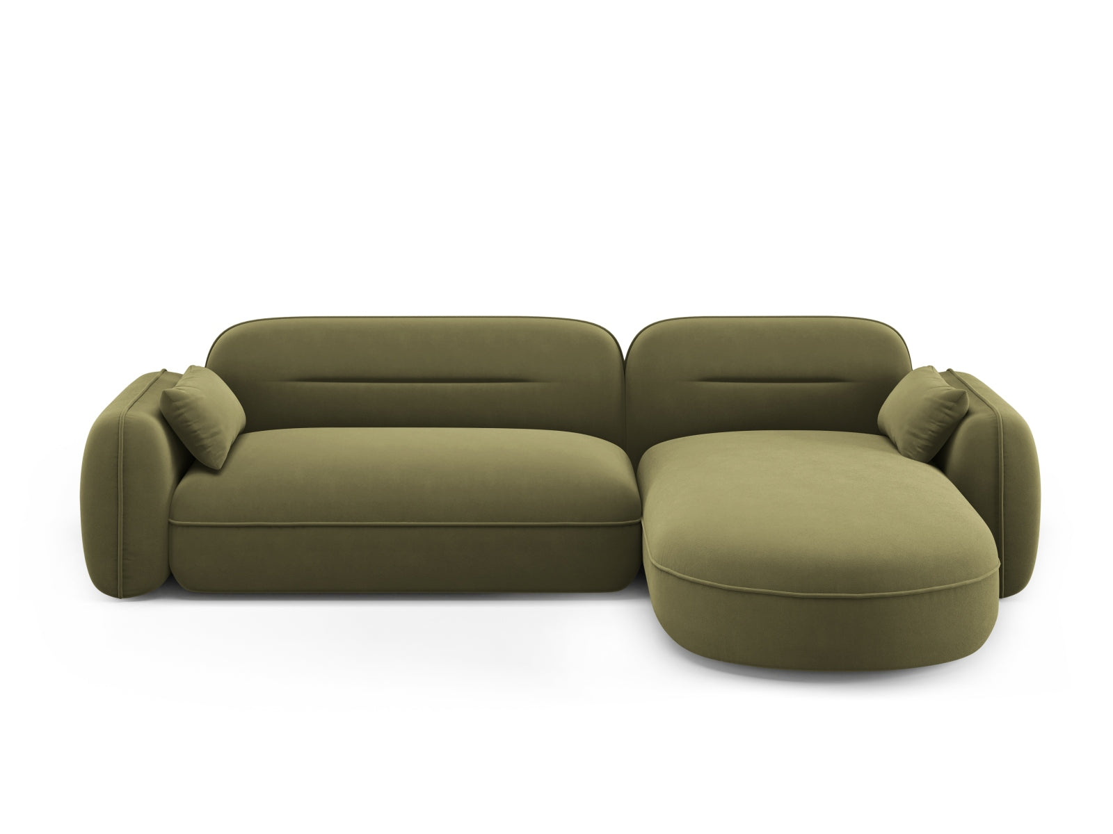 Elegantes, modulares Ecksofa Sydney in sanftem Grün, perfekt für stilvolle Wohnräume und entspannte Zusammenkünfte.