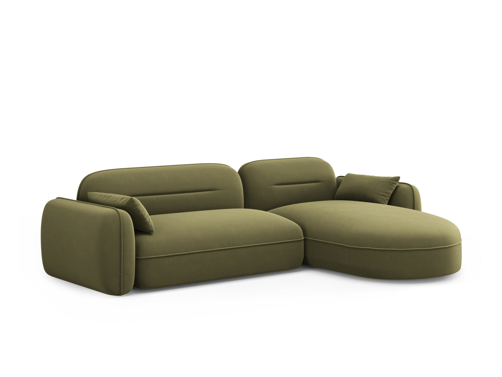 Elegantes, modulares Ecksofa Sydney in sanftem Grün, perfekt für stilvolle Wohnräume und entspannte Zusammenkünfte.