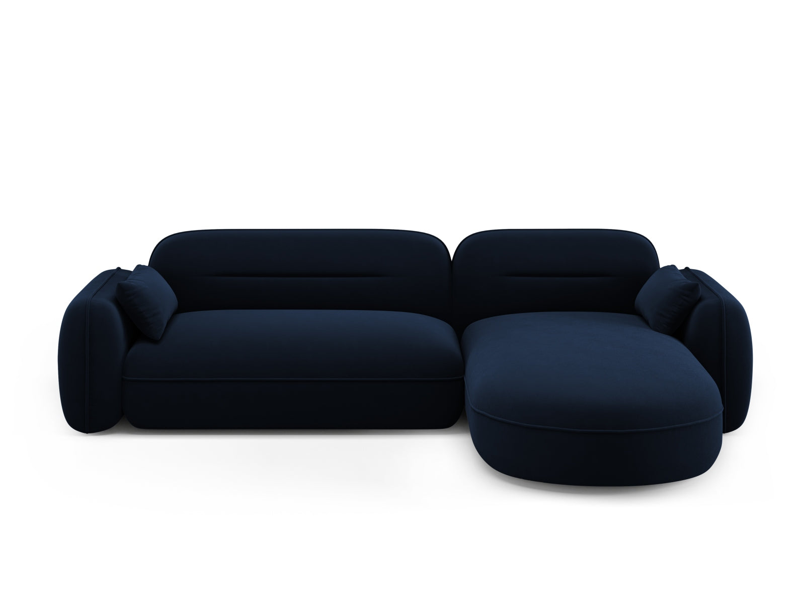 Elegantes, modulares Ecksofa Sydney in royalblauem Velours, ideal für vier Personen, vereint stilvolles Design und hervorragenden Sitzkomfort.