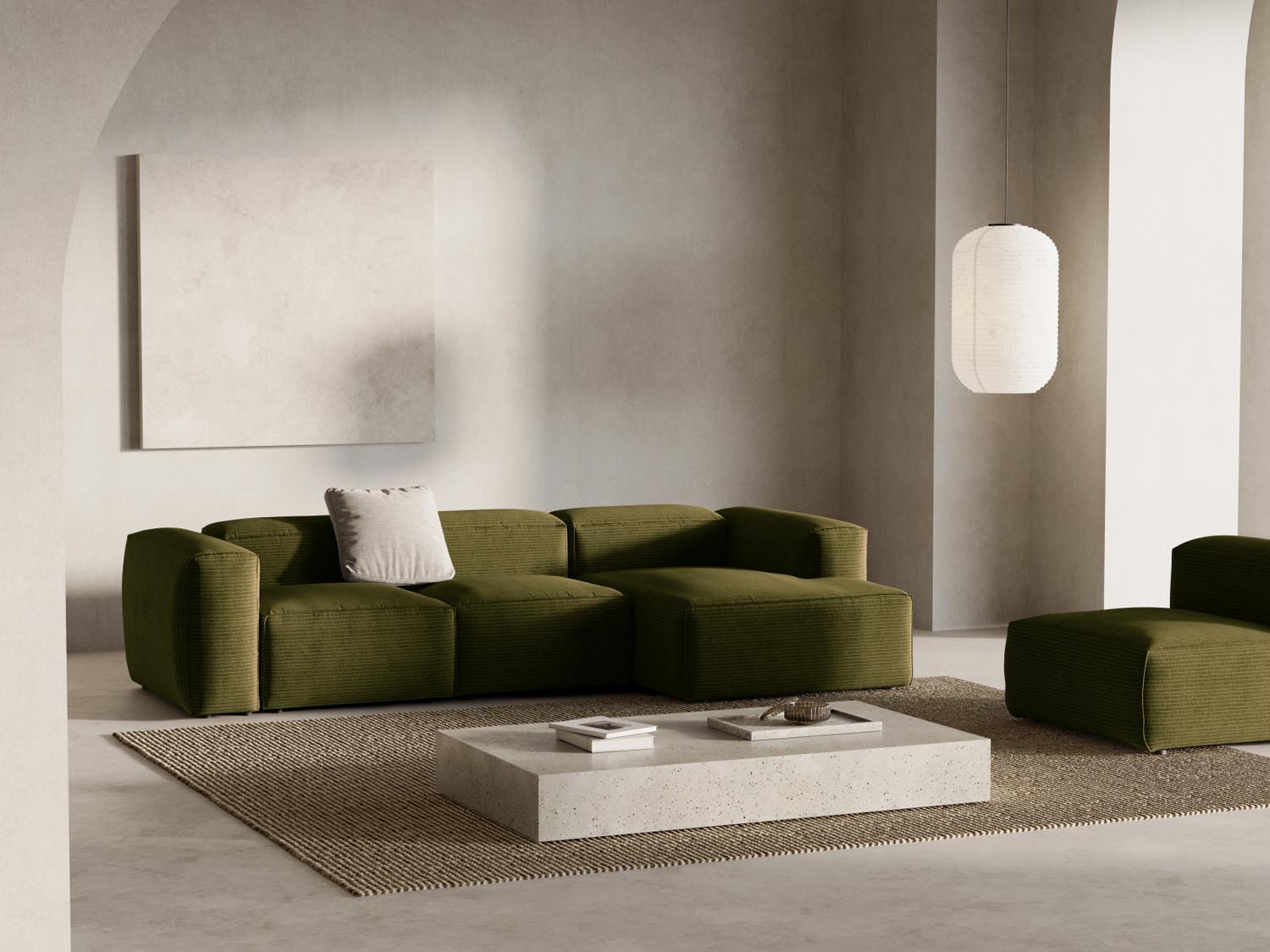 Bergamo Modular Ecksofa rechts 3 Sitzer in Green-Perla präsentiert im Onlineshop von KAQTU Design AG. Ecksofa rechts ist von Cosmopolitan Design