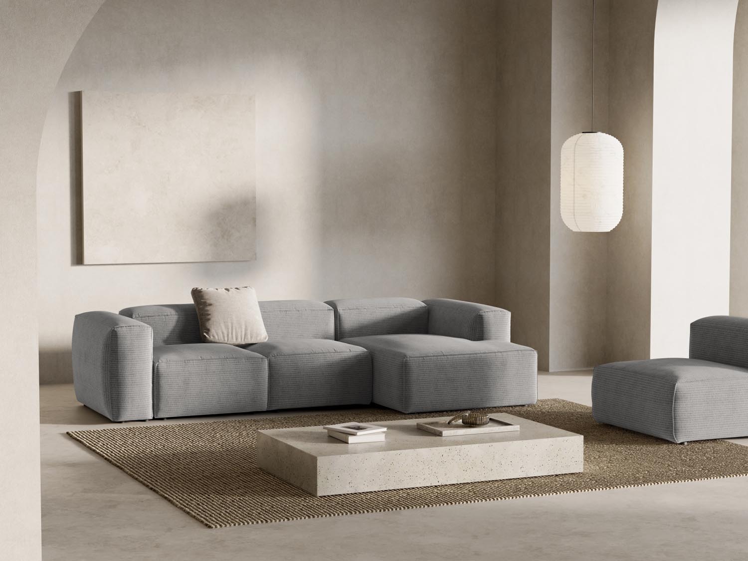 Bergamo Modular Ecksofa rechts 3 Sitzer in Light Grey-Perla präsentiert im Onlineshop von KAQTU Design AG. Ecksofa rechts ist von Cosmopolitan Design