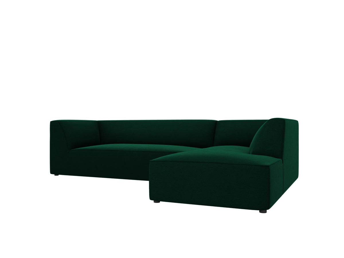 Modulares Ecksofa rechts Siena in Beige-Salvador Samtstoff mit schwarzen Kunststoffbeinen, Récamiere und Massivholzrahmen, 4-Sitzer, 180 cm.