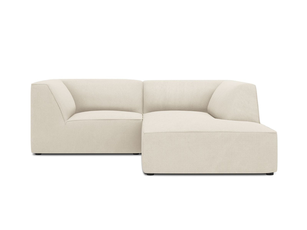 Modulares Ecksofa Siena rechts, 3-Sitzer in Light Beige-Scala Cordstoff, Massivholzrahmen, schwarze Kunststoffbeine, Sitzhöhe 40 cm.