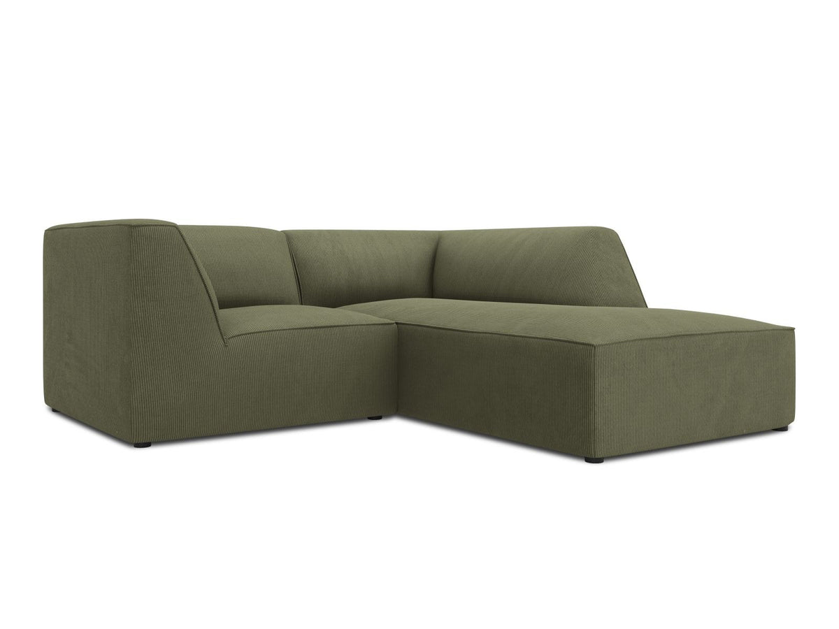Modulares Ecksofa Siena rechts, 3-Sitzer in Light Beige-Scala Cordstoff, Massivholzrahmen, schwarze Kunststoffbeine, Sitzhöhe 40 cm.