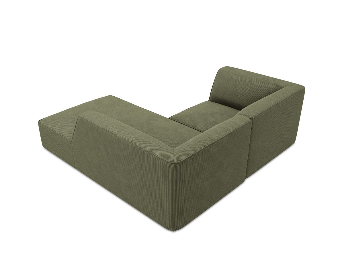 Modulares Ecksofa Siena rechts, 3-Sitzer in Light Beige-Scala Cordstoff, Massivholzrahmen, schwarze Kunststoffbeine, Sitzhöhe 40 cm.