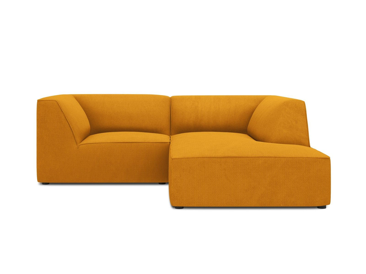 Modulares Ecksofa Siena rechts, 3-Sitzer in Light Beige-Scala Cordstoff, Massivholzrahmen, schwarze Kunststoffbeine, Sitzhöhe 40 cm.