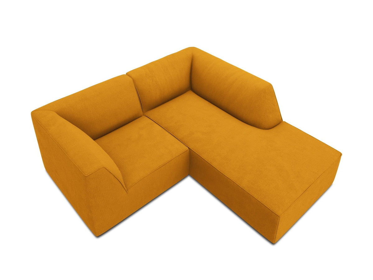 Modulares Ecksofa Siena rechts, 3-Sitzer in Light Beige-Scala Cordstoff, Massivholzrahmen, schwarze Kunststoffbeine, Sitzhöhe 40 cm.