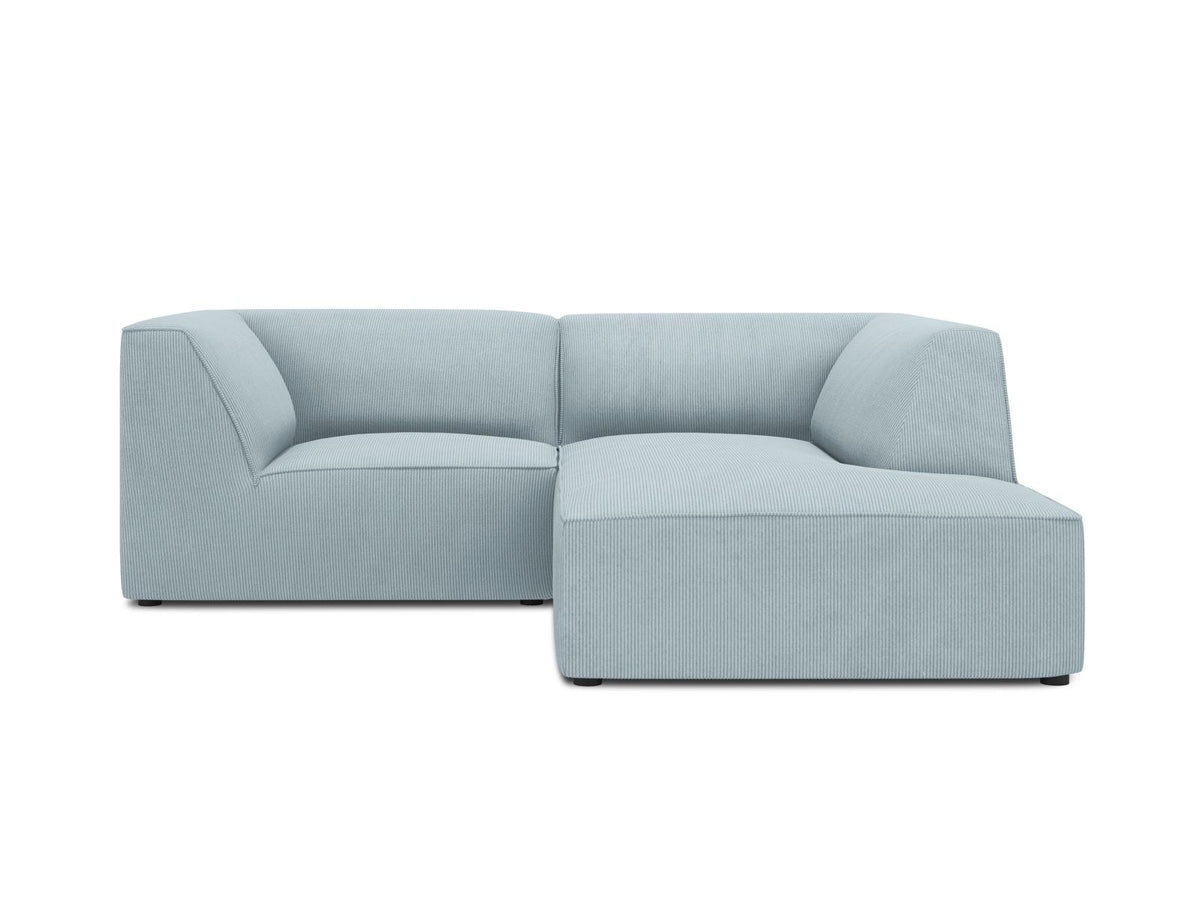 Modulares Ecksofa Siena rechts, 3-Sitzer in Light Beige-Scala Cordstoff, Massivholzrahmen, schwarze Kunststoffbeine, Sitzhöhe 40 cm.