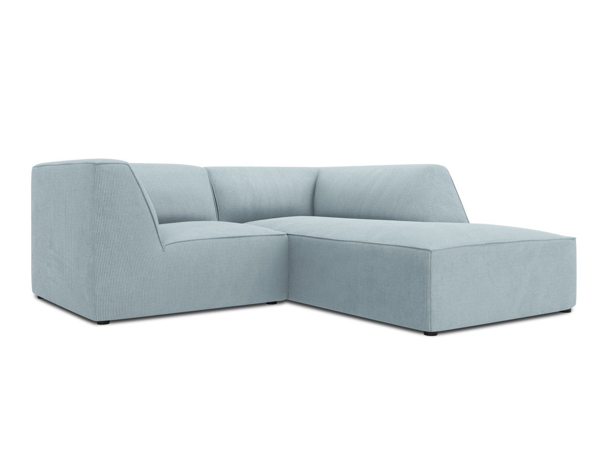 Modulares Ecksofa Siena rechts, 3-Sitzer in Light Beige-Scala Cordstoff, Massivholzrahmen, schwarze Kunststoffbeine, Sitzhöhe 40 cm.