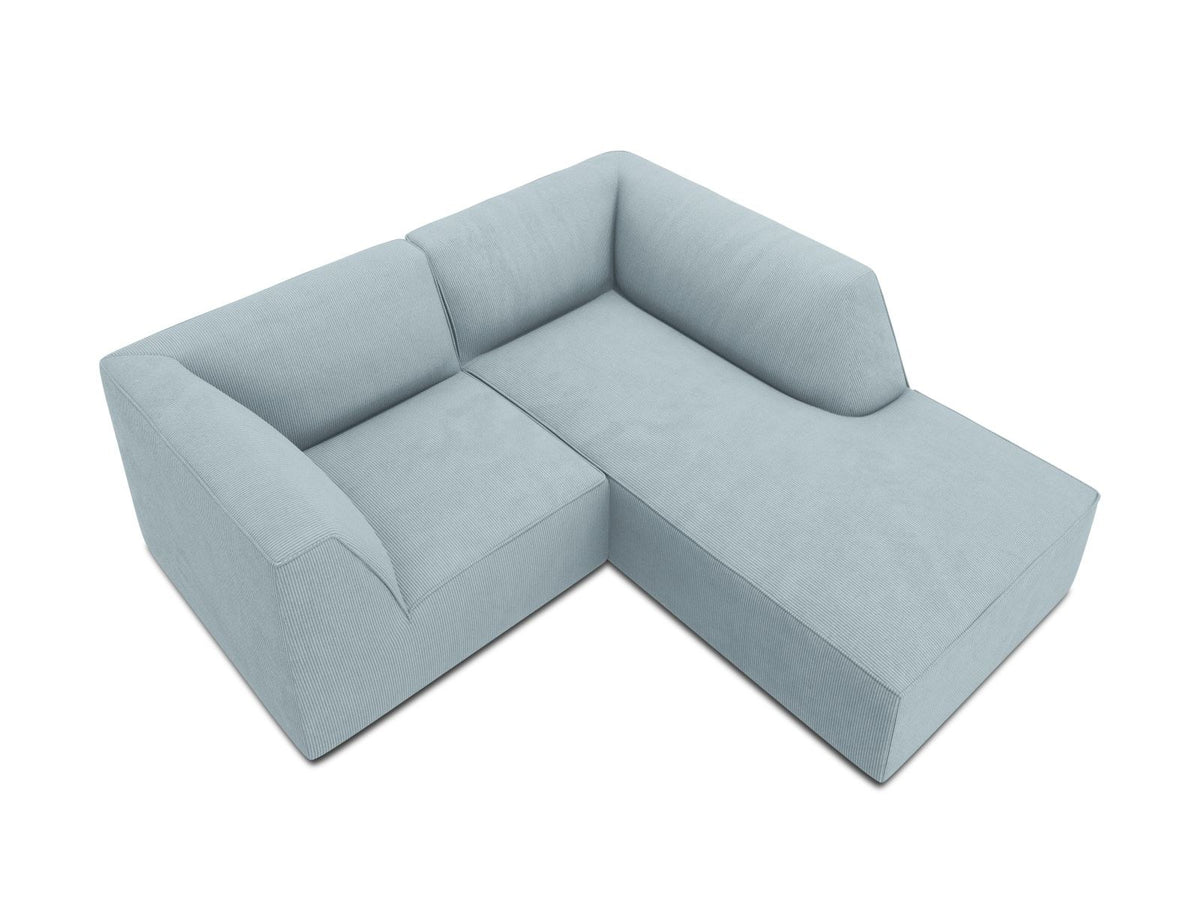 Modulares Ecksofa Siena rechts, 3-Sitzer in Light Beige-Scala Cordstoff, Massivholzrahmen, schwarze Kunststoffbeine, Sitzhöhe 40 cm.