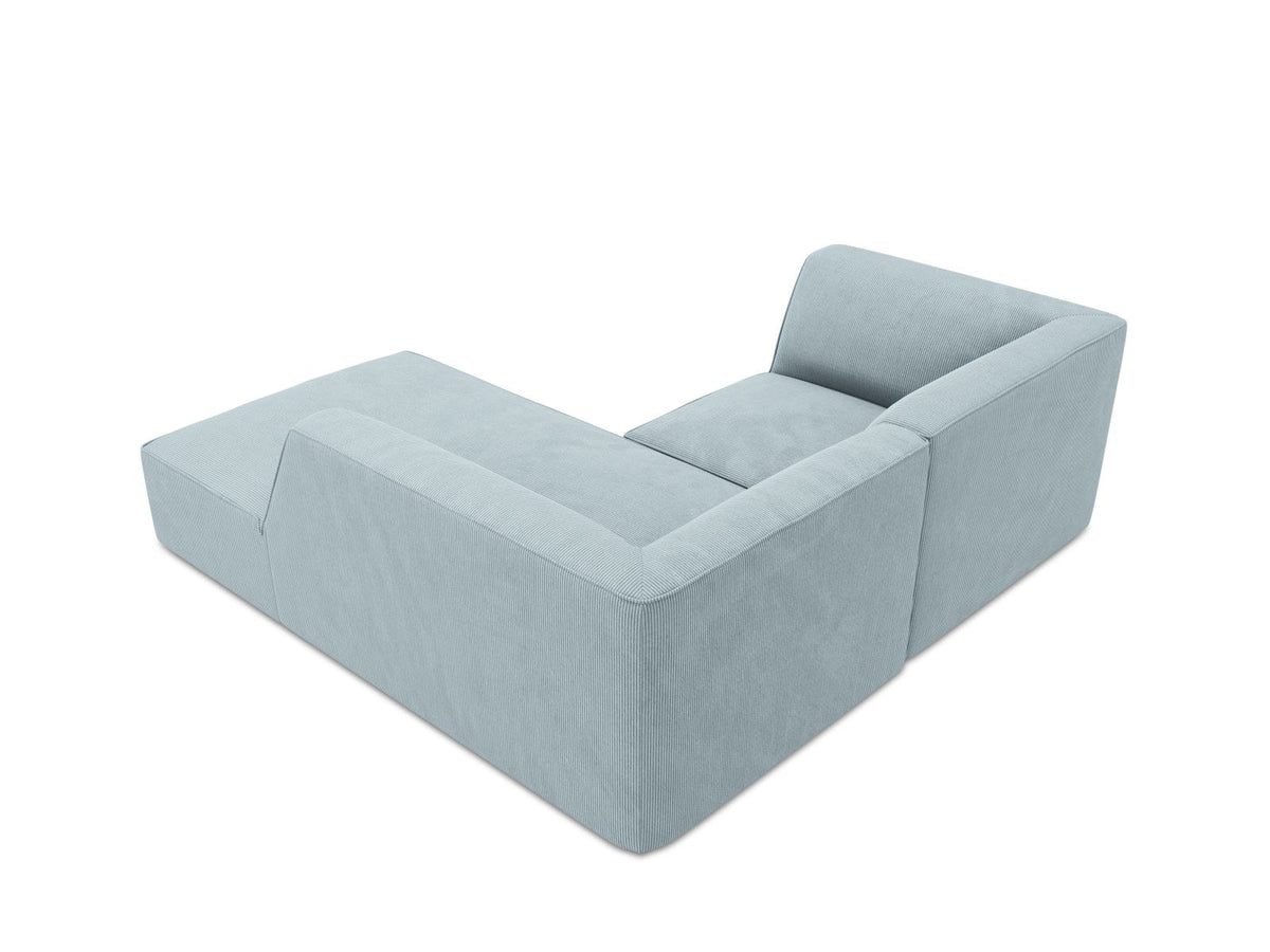 Modulares Ecksofa Siena rechts, 3-Sitzer in Light Beige-Scala Cordstoff, Massivholzrahmen, schwarze Kunststoffbeine, Sitzhöhe 40 cm.
