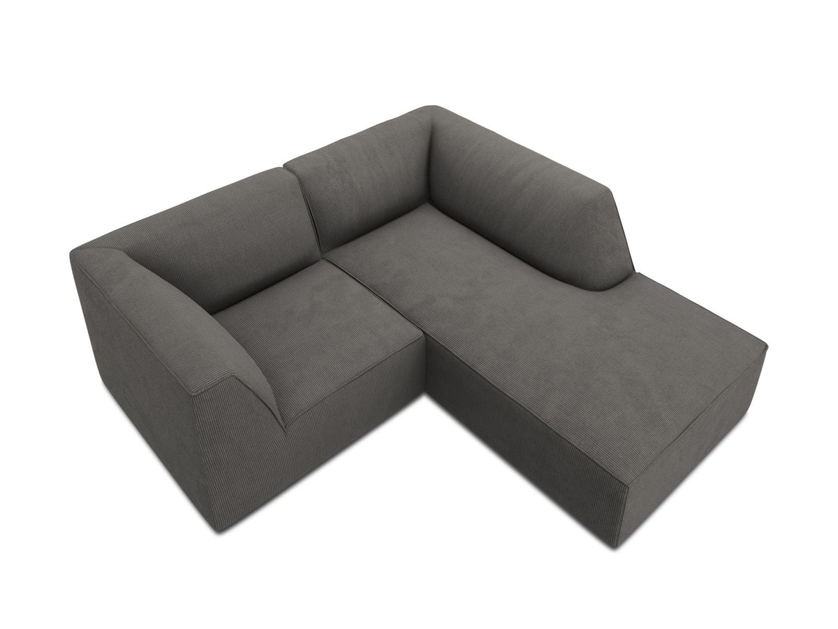 Modulares Ecksofa Siena rechts, 3-Sitzer in Light Beige-Scala Cordstoff, Massivholzrahmen, schwarze Kunststoffbeine, Sitzhöhe 40 cm.