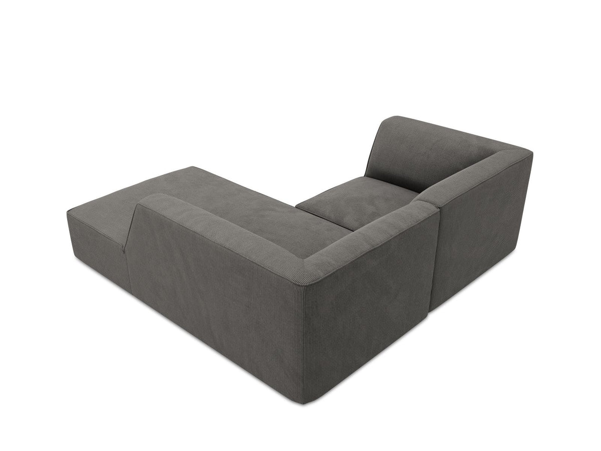 Modulares Ecksofa Siena rechts, 3-Sitzer in Light Beige-Scala Cordstoff, Massivholzrahmen, schwarze Kunststoffbeine, Sitzhöhe 40 cm.