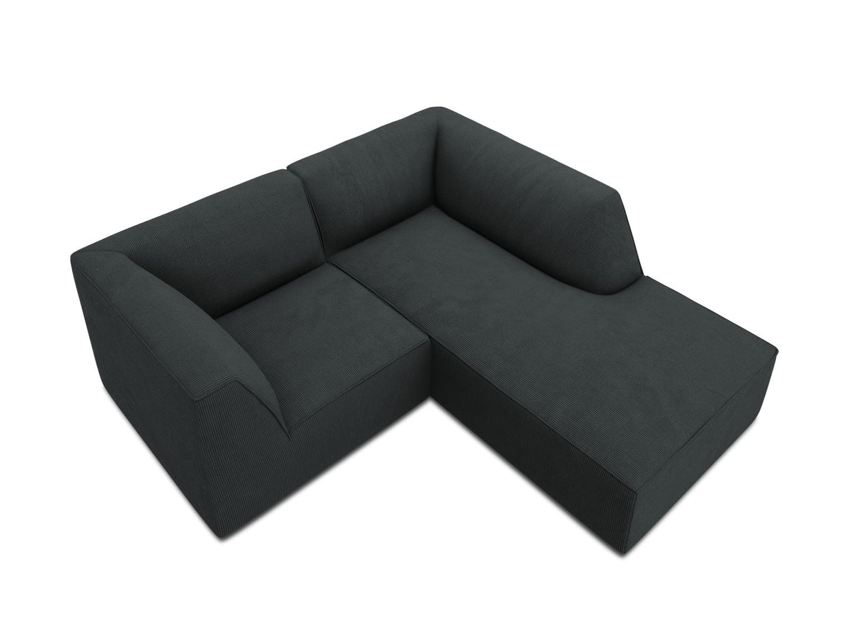 Modulares Ecksofa Siena rechts, 3-Sitzer in Light Beige-Scala Cordstoff, Massivholzrahmen, schwarze Kunststoffbeine, Sitzhöhe 40 cm.