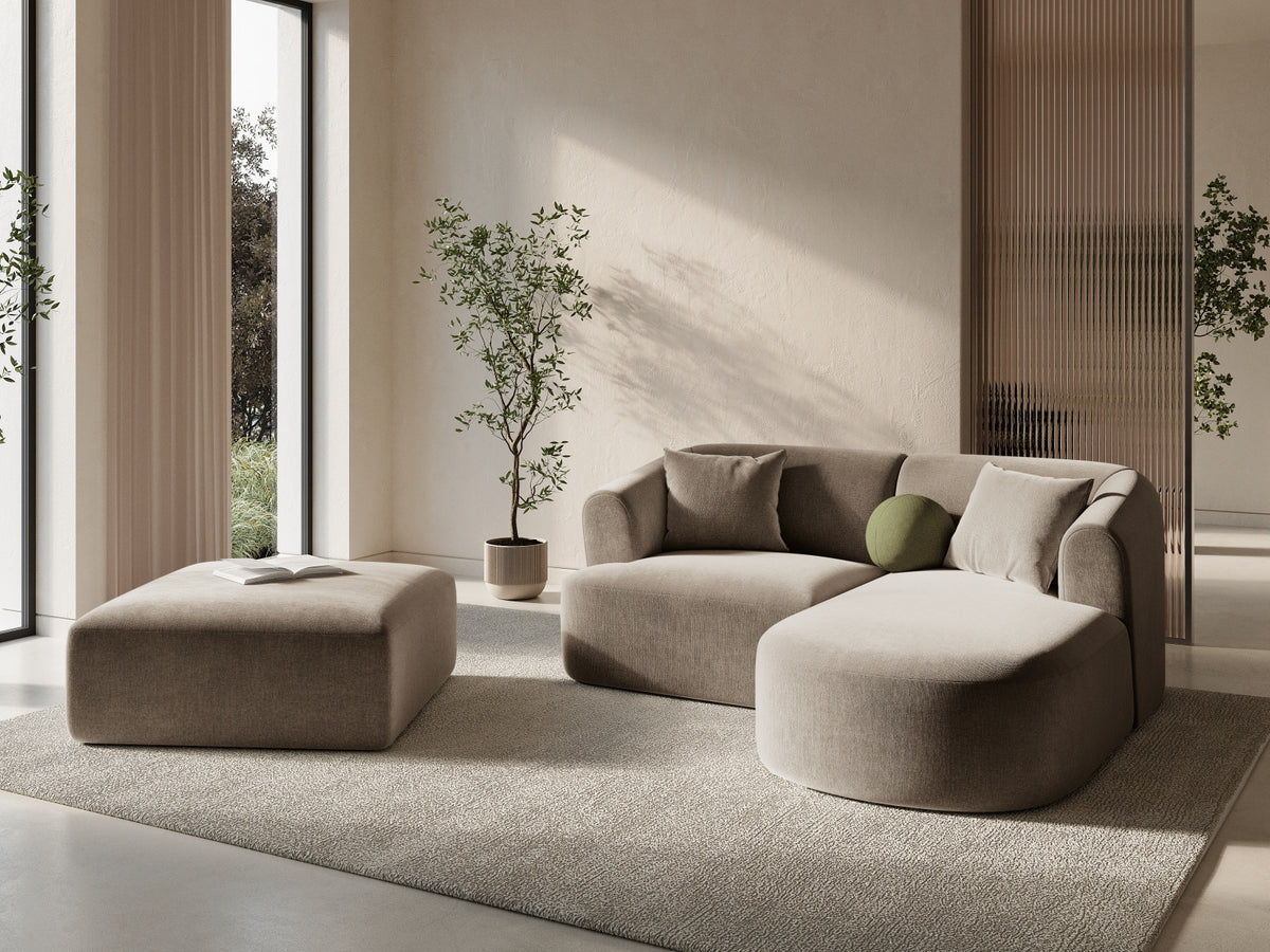 Ecksofa rechts Campi von Cosmopolitan Design mit Velvet-Bezug, Récamiere und schwarzen Beinen