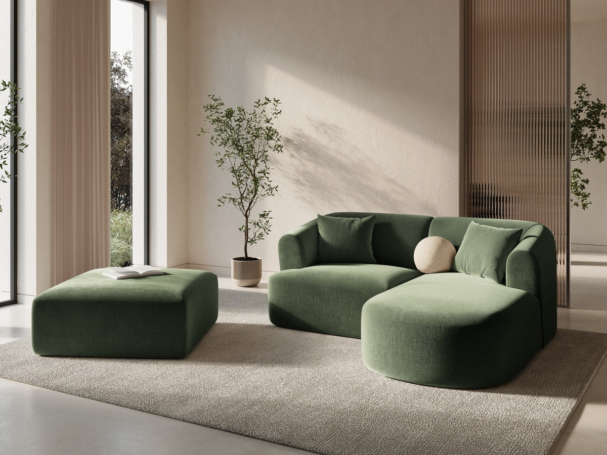 Ecksofa rechts Campi von Cosmopolitan Design mit Velvet-Bezug, Récamiere und schwarzen Beinen