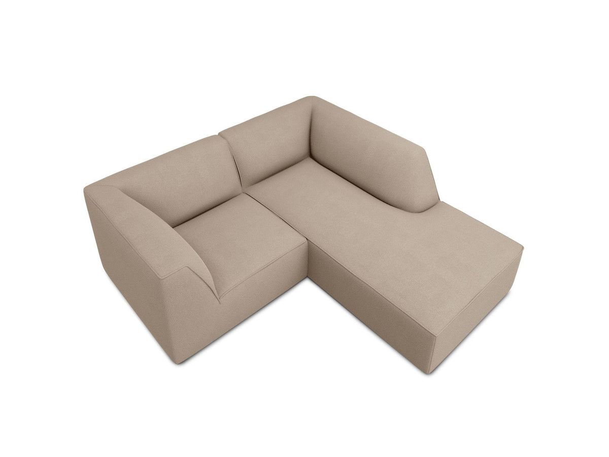 Modulares Ecksofa Siena rechts, 3-Sitzer in Light Beige-Scala Cordstoff, Massivholzrahmen, schwarze Kunststoffbeine, Sitzhöhe 40 cm.