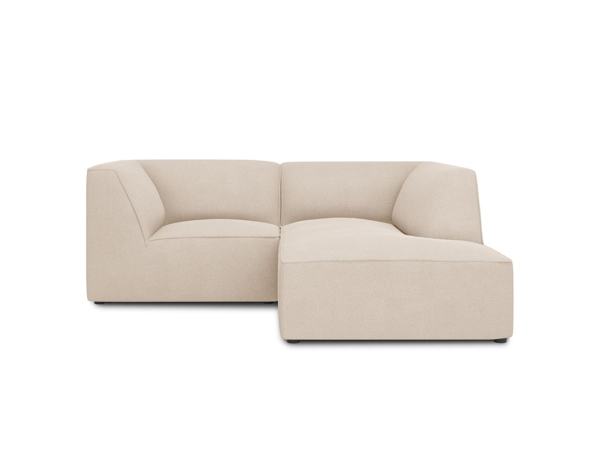Modulares Ecksofa Siena rechts, 3-Sitzer in Light Beige-Scala Cordstoff, Massivholzrahmen, schwarze Kunststoffbeine, Sitzhöhe 40 cm.