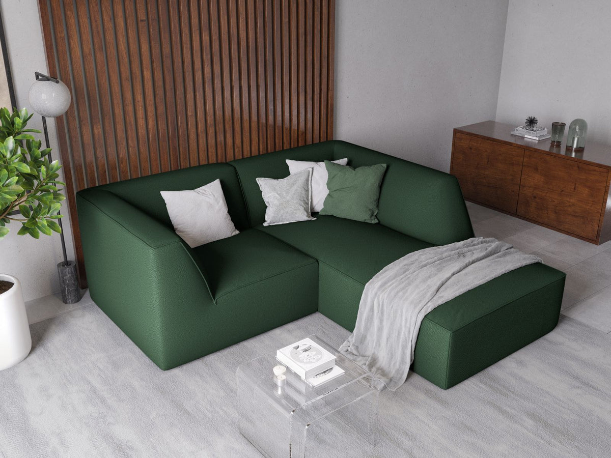 Modulares Ecksofa Siena rechts, 3-Sitzer in Light Beige-Scala Cordstoff, Massivholzrahmen, schwarze Kunststoffbeine, Sitzhöhe 40 cm.