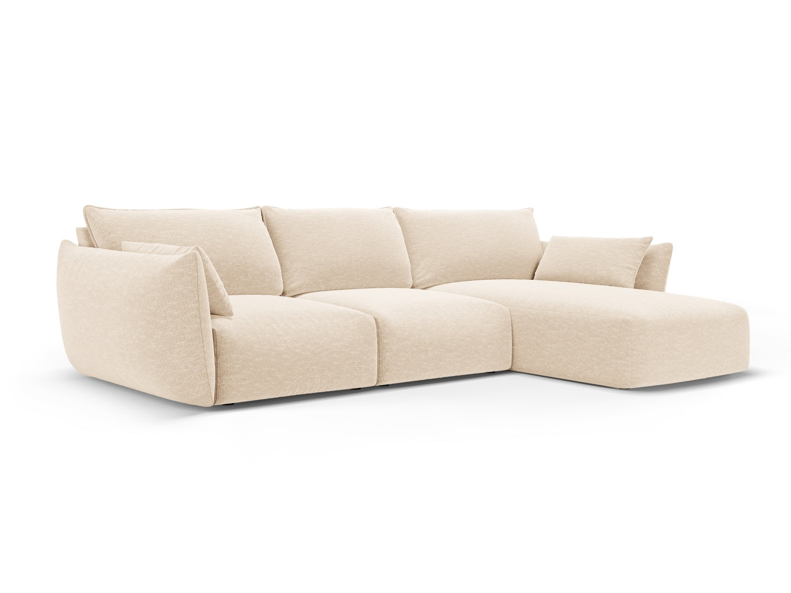 Elegantes 5-Sitzer Ecksofa rechts Matera in sanftem Beige, ideal für stilvolle Wohnräume, präsentiert von Cosmopolitan Design.