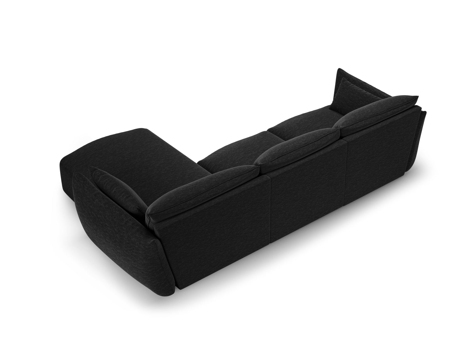 Elegantes 5-Sitzer Ecksofa rechts Matera in zeitlosem Schwarz, ideal für moderne Wohnräume und gemütliche Stunden, von Cosmopolitan Design.