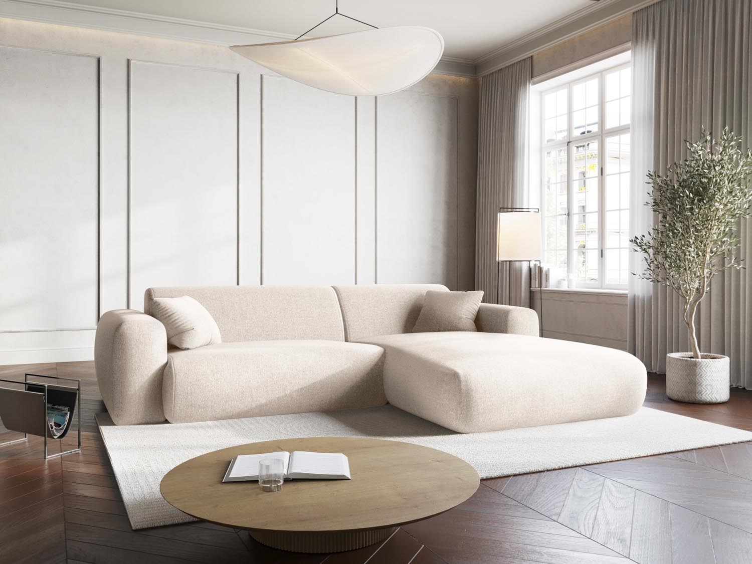 Elegantes Nolio Ecksofa in sanftem Beige, 4-Sitzer, 170cm, ideal für stilvolle Wohnräume und entspannte Stunden. Hochwertige Qualität von Cosmopolitan Design.