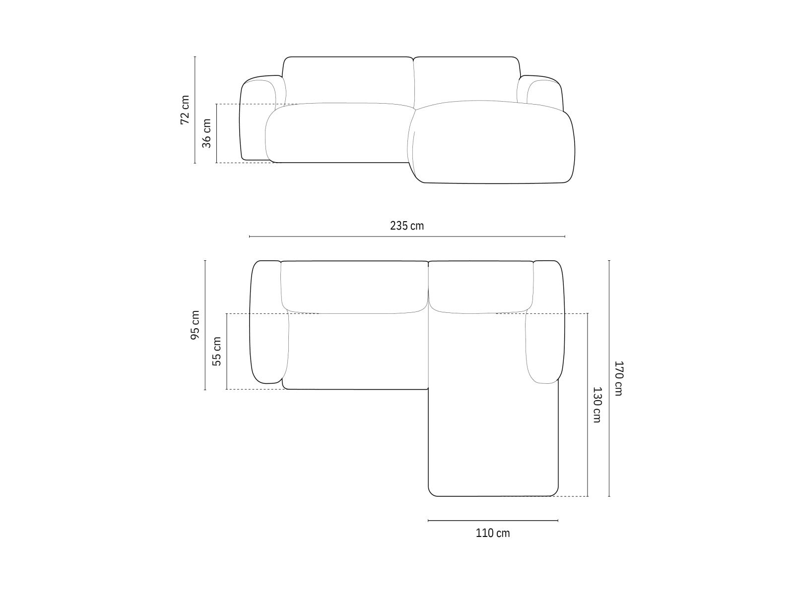 Erleben Sie das Nolio Ecksofa rechts von Cosmopolitan Design. Dieses 4-Sitzer Sofa (170 cm) bietet modernes Design und höchsten Komfort für Ihr Zuhause.