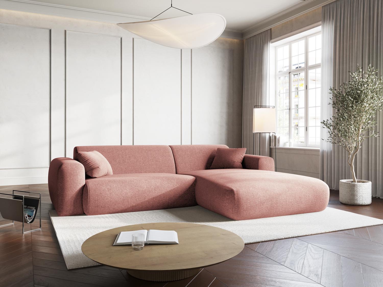 Modernes Nolio Ecksofa in sanftem Rosé, 4-Sitzer, 170cm, ideal für gemütliche Zusammenkünfte und stilvolle Einrichtung, erhältlich bei Cosmopolitan Design.