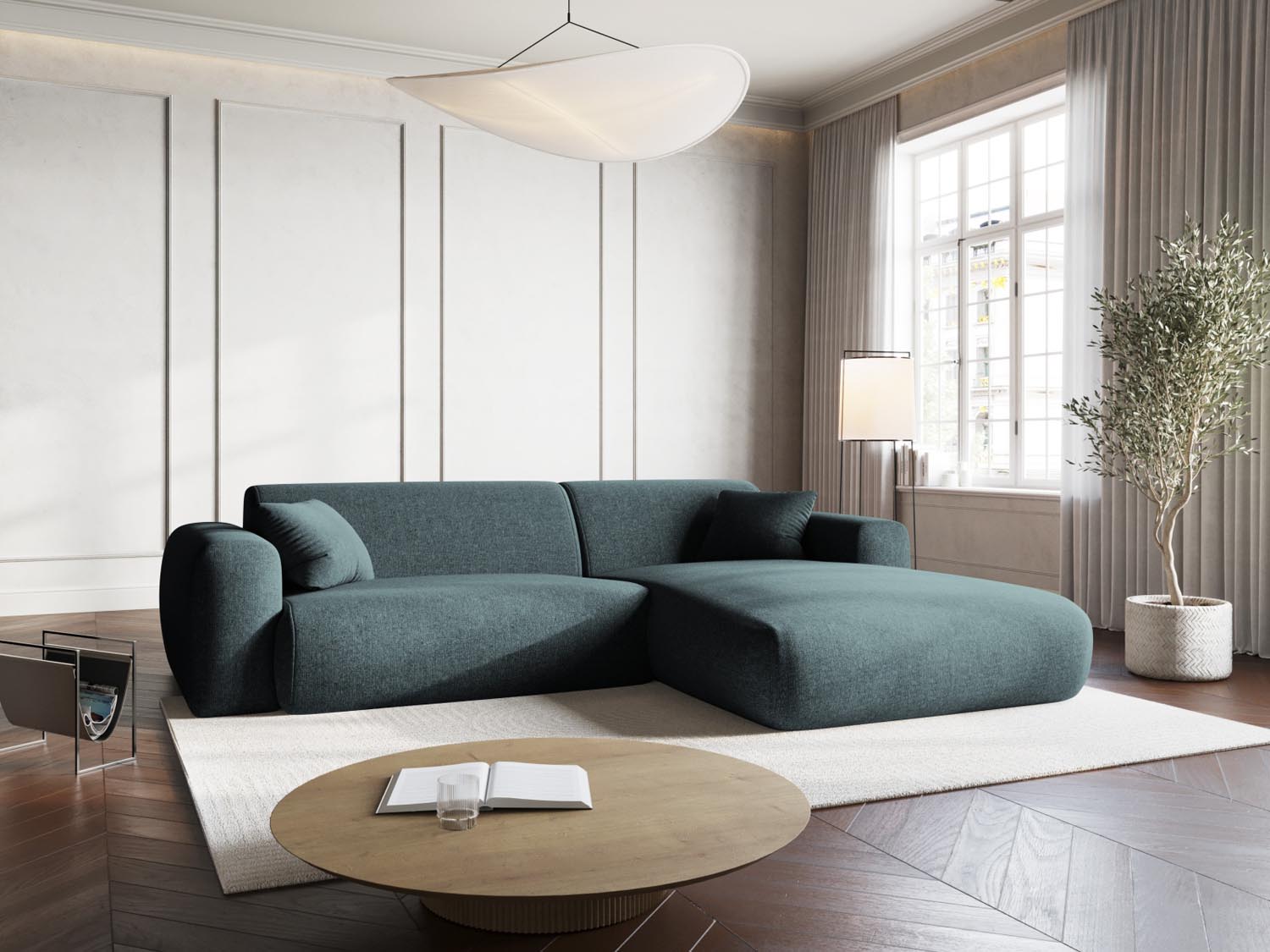 Elegantes Nolio Ecksofa in Petrol-Haga, 4-Sitzer, 170cm, ideal für stilvolle Wohnräume und entspannte Stunden, von Cosmopolitan Design.