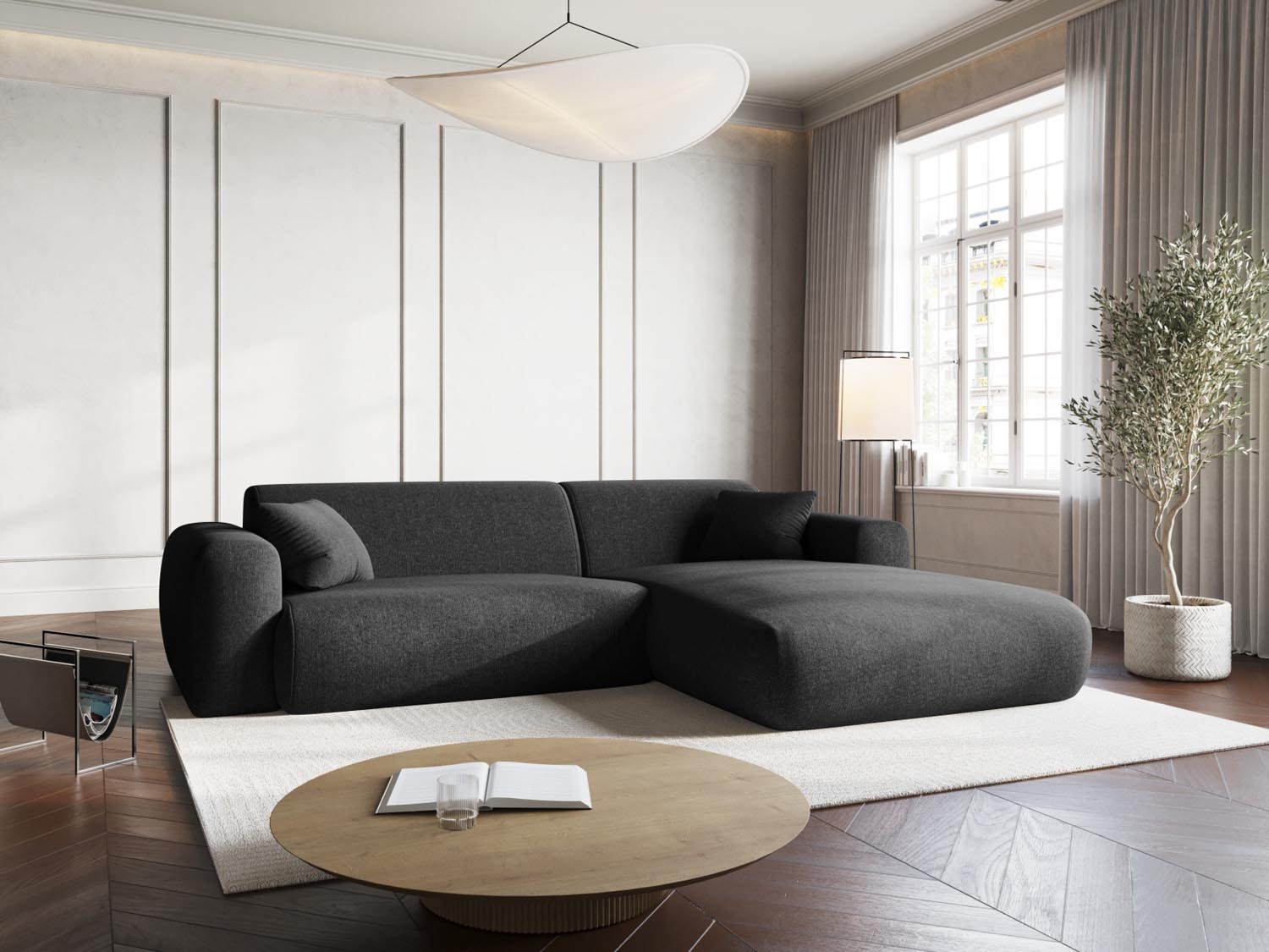 Elegantes Nolio Ecksofa in Schwarz, 4-Sitzer, 170 cm, ideal für moderne Wohnzimmer und gesellige Abende mit Familie und Freunden.