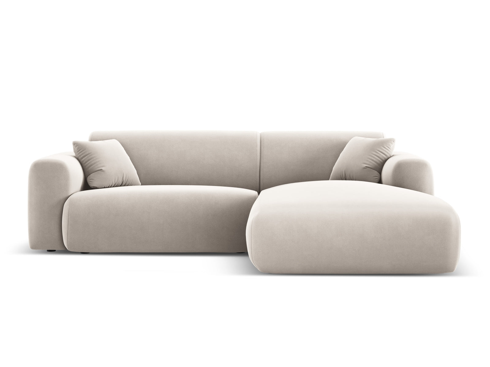 Modernes Nolio Velour Ecksofa in sanftem Beige, 4-Sitzer, perfekt für gemütliche Abende und stilvolle Einrichtung von Cosmopolitan Design.