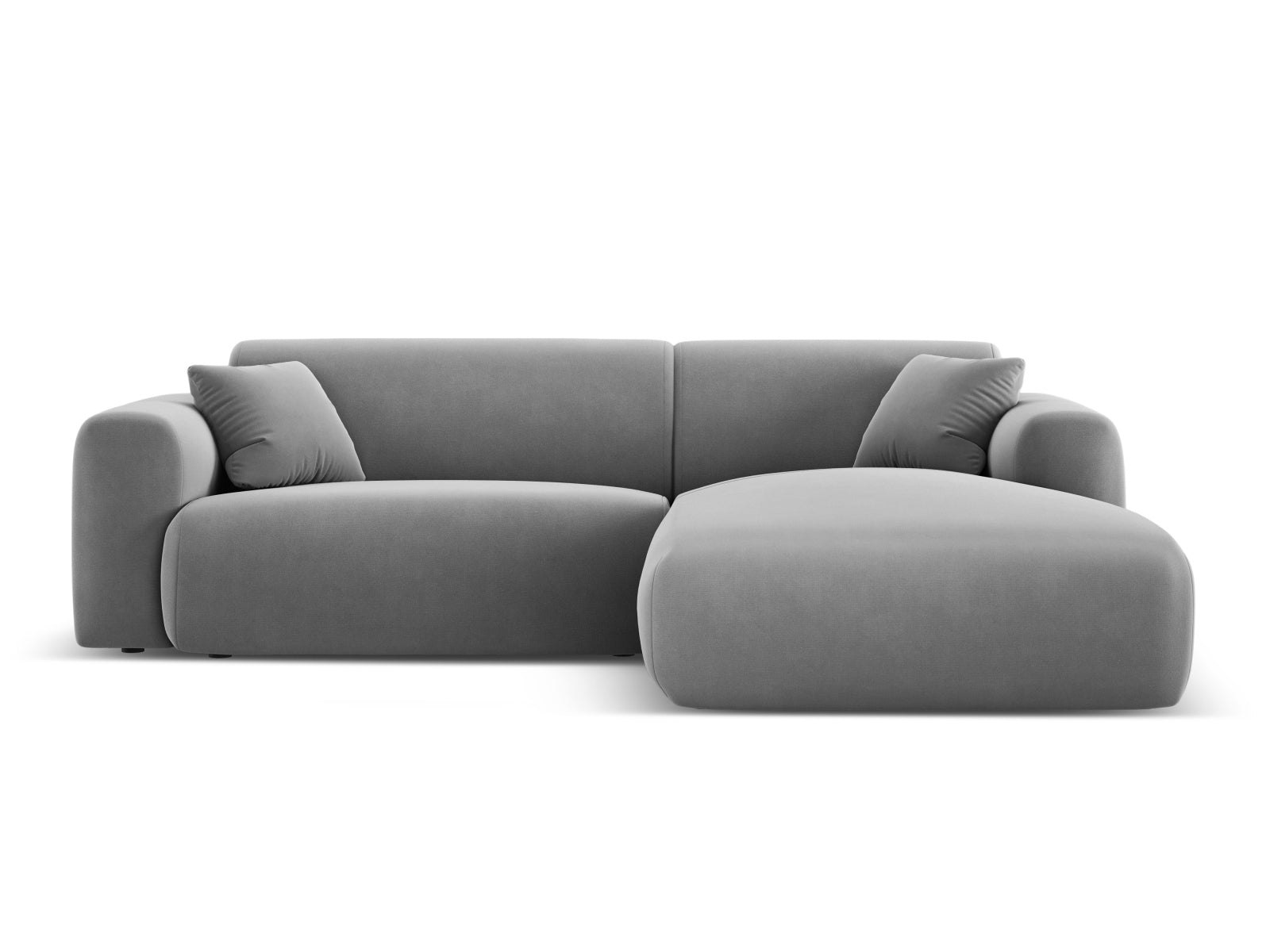 Stylisches Nolio Velour Ecksofa in sanftem Grau, 4-Sitzer, perfekt für moderne Wohnzimmer und gemütliche Zusammenkünfte.