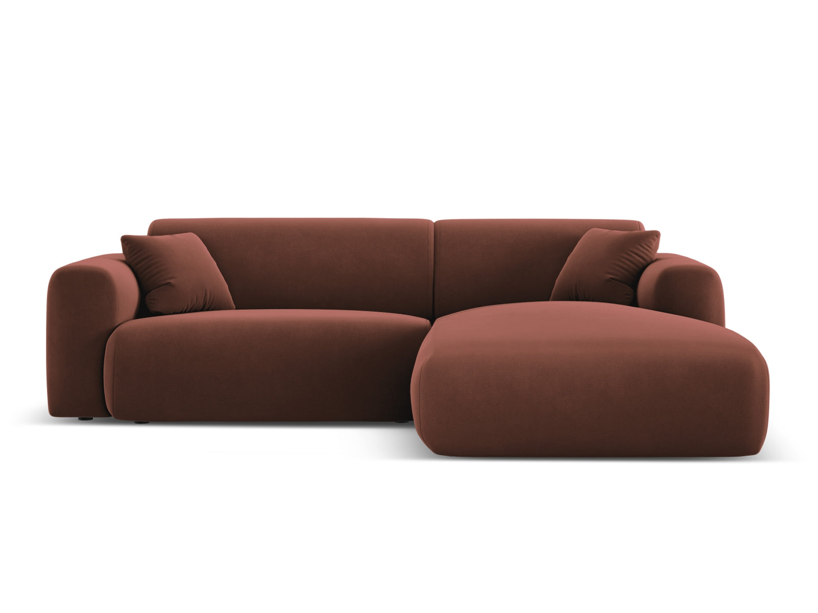 Stylisches Nolio Velour Ecksofa in Cuoio-Casino, 4-Sitzer, rechts, perfekt für stilvolle Wohnzimmer und entspannte Stunden.