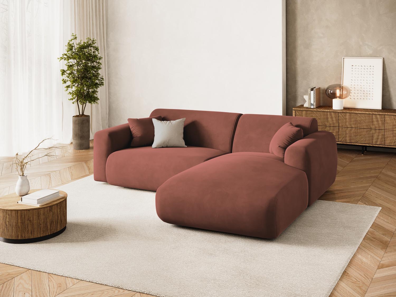 Entdecken Sie das stilvolle Nolio Velour Ecksofa rechts von Cosmopolitan Design. Dieses 4-Sitzer Sofa (170 cm) vereint Komfort und zeitgemässes Design.