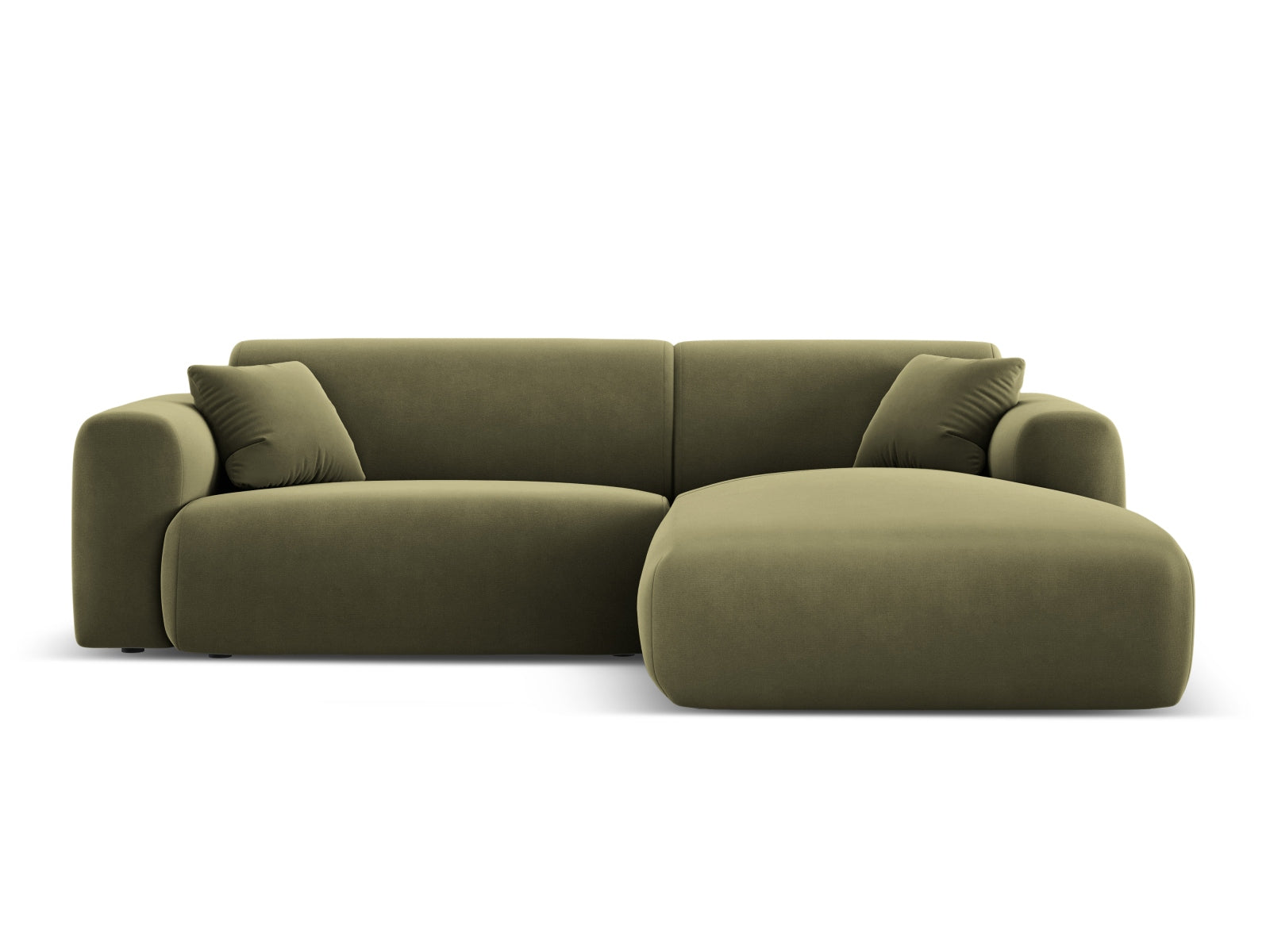 Modernes Nolio Velour Ecksofa in zartem Grün, 4-Sitzer mit komfortabler Polsterung, perfekt für stilvolle Wohnzimmer von Cosmopolitan Design.