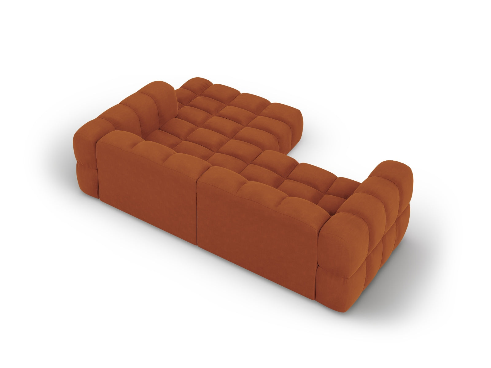 Elegantes, modulares Ecksofa in warmem Terracotta, 3-Sitzer, rechte Variante, ideal für stilvolle Wohnräume von Cosmopolitan Design.