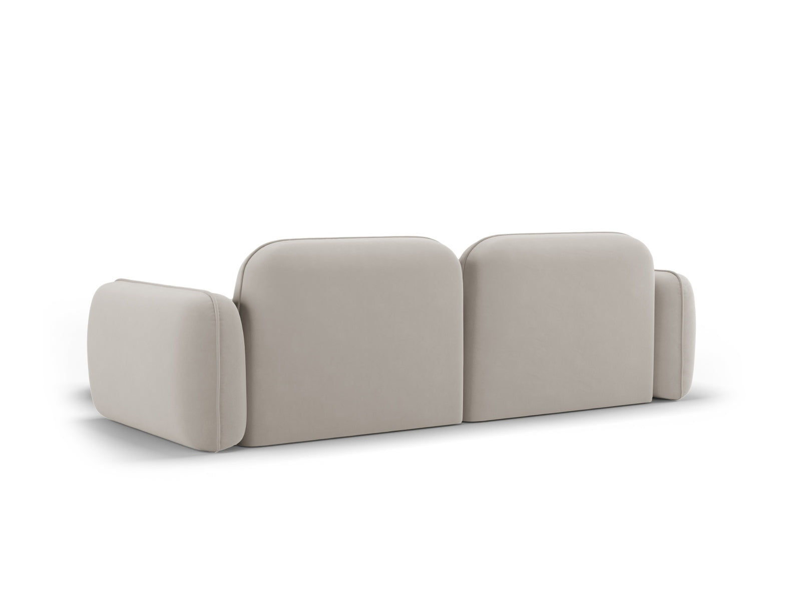 Elegantes, modulares Ecksofa Sydney in hellem Veloursbeige, perfekt für stilvolle Wohnräume und gesellige Zusammenkünfte.