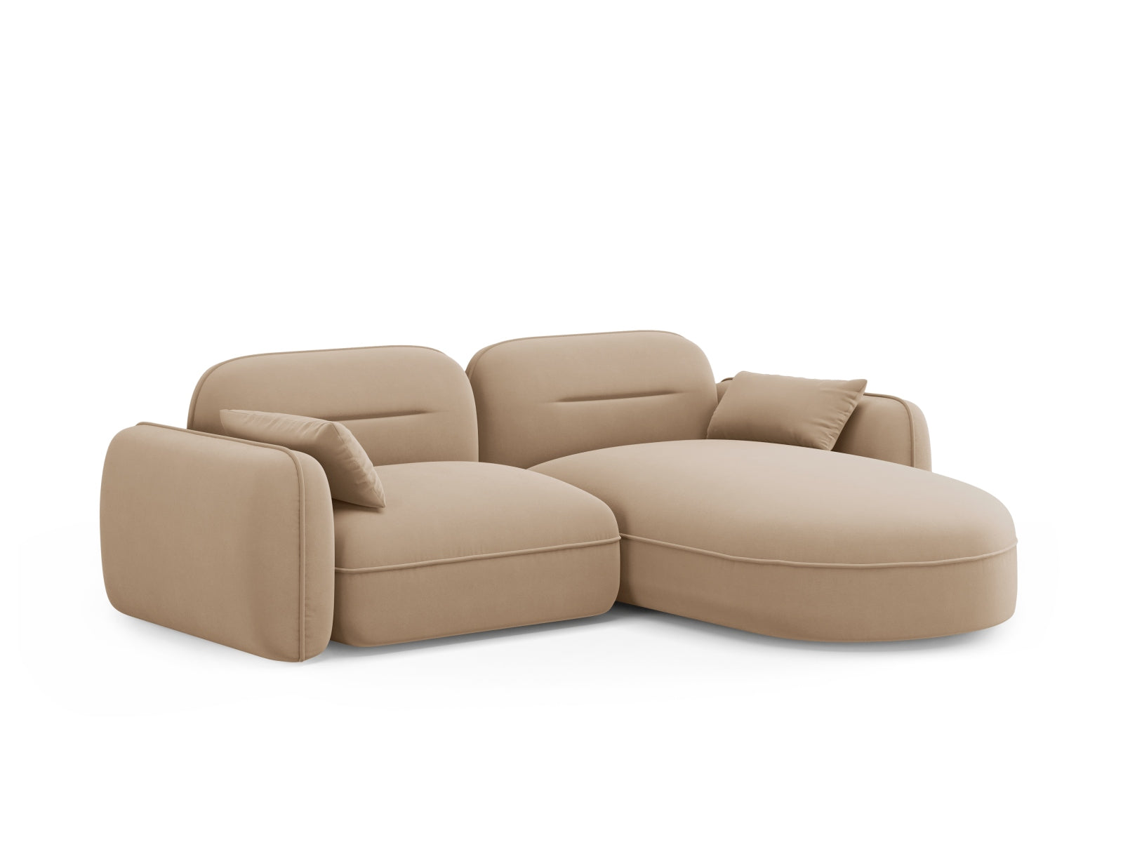 Modulares Ecksofa Sydney in edlem Velours, rechtsseitig, bietet modernen Komfort und stilvolle Akzente für jedes Wohnzimmer.